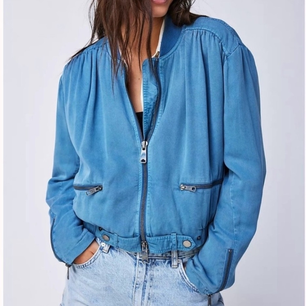 We The Free Sky Blue Bomber Jacket